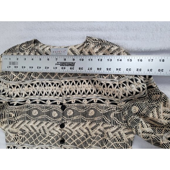 Papell Petites Womens Beige Black Geometric Pattern Button-Up Jacket Blazer 10P - Picture 6 of 8